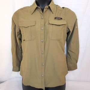 Size XS Ladies Army Green Fishing Blouse. Vented Nylon Breathable Shirt New